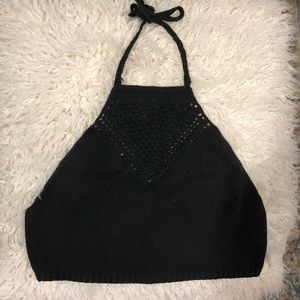 Navy Crochet Crop Top